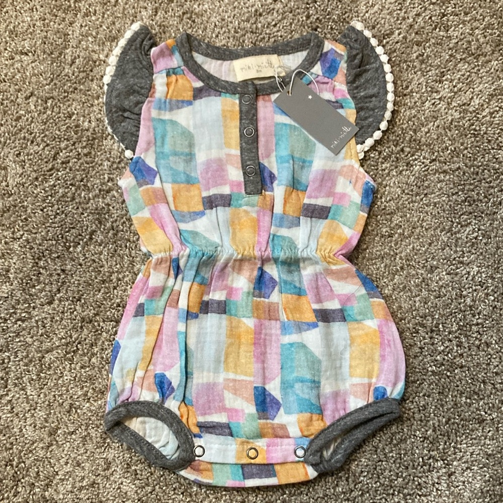 Miki Miette Colorful Geometric bubble romper NWT